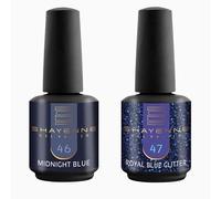 SHAYENNE Lot de 2 vernis à ongles en gel UV bleu - 15 ml - Midnight Blue 15 ml et Royal Blue Glitter ml - Haut pouvoir couvrant - Brillant - Longue durée - Résistant aux rayures et aux éclats - Pour