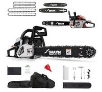 SHAYN Tronçonneuse à essence 58 cc - 2 temps poignée supérieure avec barre de 50,8 cm et 40,6 cm, 4 chaînes de rechange, anti-vibration, faible bruit, huileur automatique, trousse à outils et sac de