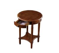 ShAzan Tables Table D'appoint Audio d'angle, Table Ronde Américaine avec Tiroirs, Table D'appoint Canapé en Bois Massif, Table D'appoint Loisirs/Téléphone ， 2 Couleurs(Cherry Wood)