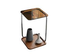 ShAzanz Tables Table D'appoint De Canapé Postmoderne, Verre Trempé Marron, Base en Bois Massif, Cadre en Acier Inoxydable, Table De Chevet Minimaliste Américaine