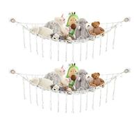 SHBAOCH 2PCS Jouet Hamac pour Animaux en Peluche, Filet Rangement Jouet avec Crochet, Organisateur Suspendu pour Chambre d'Enfant pour Peluches (Beige)