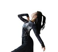 SHBHWS Costume de danse classique moderne, haut noir teint par nouage, d'entraînement Yoga, pantalon fluide en mousseline à jambes larges Pour les Répétitions de Danse(Top,M)