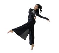 SHBHWS Costume de danse classique moderne, haut noir teint par nouage, d'entraînement Yoga, pantalon fluide en mousseline à jambes larges Pour les Répétitions de Danse(Pants,S)