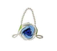 SHBHWS Pochette en perles en forme de rose for femme, mini sac à bandoulière tissé à fleurs et perles(Blue)