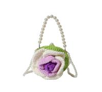 SHBHWS Pochette en perles en forme de rose for femme, mini sac à bandoulière tissé à fleurs et perles(Lavender)