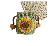 SHBHWS Porte-monnaie en crochet tournesol tricoté avec cordon de serrage for femme, mini sac à main, porte-clés(Green)