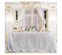 SHBHWS Rectangle Table Cover Sequin Tablecloth for Party Dinner Wedding Christmas Valentine's Day Events Decorations pour Banquet de Mariage(1PC-Silver,130X180CM)