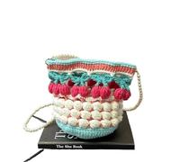SHBHWS Sac à main en crochet floral for femme, joli sac à bandoulière avec chaîne de perles, mini sac seau tricoté tendance for téléphone portable(Pink)