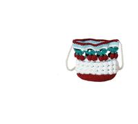 SHBHWS Sac à main en crochet floral for femme, joli sac à bandoulière avec chaîne de perles, mini sac seau tricoté tendance for téléphone portable(Red)
