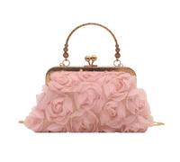 SHBHWS Sac de soirée élégant en mousseline soie, sac à bandoulière avec chaîne 3D et fermoir baiser, grande capacité, for mariage Pour une Soirée de Mariage(Pink)