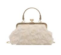 SHBHWS Sac de soirée élégant en mousseline soie, sac à bandoulière avec chaîne 3D et fermoir baiser, grande capacité, for mariage Pour une Soirée de Mariage(Beige)