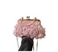 SHBHWS Sac de soirée en mousseline soie à fleurs 3D, pochette bandoulière tendance for femmes, sac main luxe chaîne Pour une Soirée de Mariage(Pink)