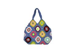 SHBHWS Sac fourre-tout floral fait main au crochet for femme, grande capacité, tricoté, tendance, vintage, creux(Blue)