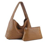 SHBHWS Sac tissé de luxe for femme en cuir PU, grande capacité, fourre-tout décontracté, mode, texturé, doux, bandoulière Pour Femmes(Brown)