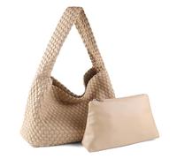 SHBHWS Sac tissé de luxe for femme en cuir PU, grande capacité, fourre-tout décontracté, mode, texturé, doux, bandoulière Pour Femmes(Apricot)