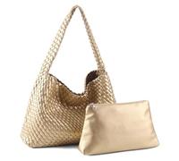SHBHWS Sac tissé de luxe for femme en cuir PU, grande capacité, fourre-tout décontracté, mode, texturé, doux, bandoulière Pour Femmes(Golden)