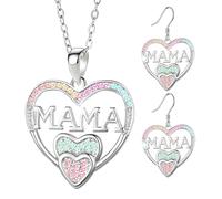 SHBLOMK Parure de bijoux en forme de cœur avec pendentif en forme de cœur pour la fête des mères, Noël ou un anniversaire, AS THE PICTURES SHOW, Argent sterling, Pas de gemme