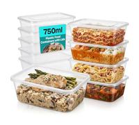 SHC Web Lot de 50 boîtes rectangulaires en plastique alimentaire et passant au micro-ondes/congélateur/lave-vaisselle 750 ml