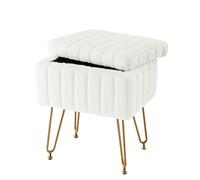 SHCHNA Ottomane,Entrée, Repose-Pieds, Tabouret De Coiffeuse, Chaise avec Rangement, Fausse Fourrure, Rembourré Doux Repose-Pieds de décoration(White)