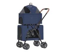 SHCHNA Poussette pour Animaux Voyage Plein Air Poussette Double pour Chien 4 en 1, Pliable pour Chat avec Support Amovible, Poche De Rangement pour 2 Chiens Et Chats(Blue)