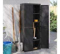 ShCuShan Armoire d'extérieur intérieure, multifonctionnelle, trois portes effet bois, deux compartiments séparés, armoire d'extérieur noire 65 x 37 x 165 cm en PP