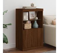 ShCuShan Buffet avec lumières LED chêne marron 60,5 x 37 x 100 cm, buffet polyvalent, meuble en bois pour cuisine, salon, salle à manger