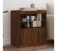 ShCuShan Buffet avec lumières LED chêne marron 60 x 37 x 67 cm, buffet polyvalent, meuble en bois pour cuisine, salon, salle à manger