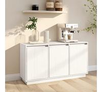 ShCuShan Buffet blanc 111 x 34 x 60 cm en bois massif de pin, buffet de cuisine, meuble avec structure en bois, compartiments ouverts et armoires, buffet pour salon, chambre, bureau