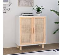 ShCuShan Buffet blanc 60 x 30 x 70 cm en bois massif pin rotin naturel, buffet de cuisine, meuble avec structure en bois, compartiments ouverts et armoires, buffet pour salon, chambre, bureau