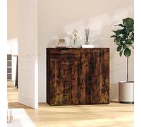 ShCuShan Buffet chêne fumé 80 x 36 x 75 cm en bois multicouche, buffet de cuisine, meuble avec structure en bois, compartiments ouverts et armoires, buffet pour salon, chambre, bureau