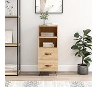 ShCuShan Buffet chêne Sonoma 34,5 x 34 x 90 cm en bois multicouche, buffet de cuisine, meuble avec structure en bois, compartiments ouverts et armoires, buffet pour salon, chambre, bureau