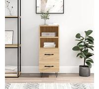 ShCuShan Buffet chêne Sonoma 34,5 x 34 x 90 cm en bois multicouche, buffet de cuisine, meuble avec structure en bois, compartiments ouverts et armoires, buffet pour salon, chambre, bureau