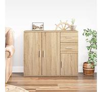 ShCuShan Buffet chêne Sonoma 91 x 29,5 x 75 cm en bois multicouche, buffet de cuisine, meuble avec structure en bois, compartiments ouverts et armoires, buffet pour salon, chambre, bureau