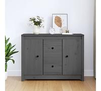 ShCuShan Buffet gris 100 x 35 x 74 cm en bois massif, Buffet de cuisine, meuble avec structure en bois, compartiments ouverts et armoires, buffet pour salon, chambre, bureau