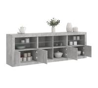 ShCuShan Buffet moderne à porte avec lumières LED et étagères en verre, meuble multifonction en bois avec finition brillante, buffet avec lumières LED gris ciment 202 x 37 x 67 cm