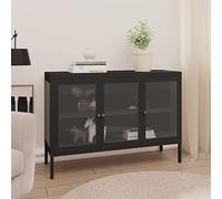 ShCuShan Buffet noir 105 x 35 x 70 cm en acier et verre, buffet polyvalent, meuble bois pour cuisine, salon, salle à manger