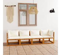 ShCuShan Canapé de Jardin à 4 Places avec Coussin Crème Bois d'acacia,Housses De Canapés De Jardin,Housse Protection Canapé,Housse Canape Exterieur