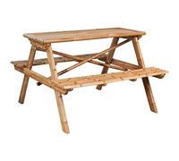 ShCuShan Ensemble de brasserie en bois et métal, table de pique-nique 115 x 115 x 81 cm en bambou