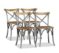 ShCuShan Lot de 4 chaises de salle à manger en bois de manguier massif et acier avec dossier croisé pour salle à manger, salon, chambre à coucher, cuisine et salon