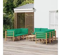 ShCuShan Salon de Jardin 9 pcs avec Coussins Vert Bambou,Salon Terrasse,Petit Salon De Jardin Exterieur,Hesperide Salon Jardin