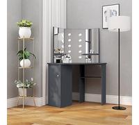 ShCuShan Table de maquillage d'angle avec LED gris, moderne 111 x 54 x 141,5 cm