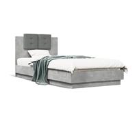ShCuShan Tour de lit avec tête de lit et LED Gris ciment 100 x 200 cm, lit double avec éclairage LED, sommier à lattes