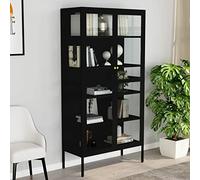 ShCuShan Vitrine noire 90 x 40 x 180 cm en acier et verre trempé, vitrine salon élégant en bois cristal