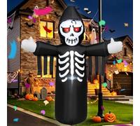SHDEJTG Faucheuse de 1,5 m, avec lumières LED intégrées, est une décoration gonflable adaptée pour une utilisation en intérieur et en extérieur pendant Halloween.