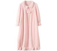 SHDEYAVK, Chemise De Nuit Femme Hiver Automne Hiver Femmes à Manches Longues Chemise de Nuit Rose Flanelle Chemises de Nuit Filles Robe de Nuit vêtements de Nuit Mignon Princesse Corail Polaire(3XL)