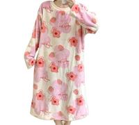 SHDEYAVK, Chemise De Nuit Femme Hiver Hiver à Manches Longues épais Chaud Flanelle Chemises de Nuit for Les Femmes décontracté rayé Corail Velours Chemise de Nuit col en v Robe de Nuit Nuisette(03,L)