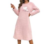 SHDEYAVK, Chemise De Nuit Femme Hiver Rose amour coeur pyjama femmes chemise de nuit flanelle automne hiver manches longues vêtements de nuit mignon pyjama chaud pyjama doux pyjama confortable confort
