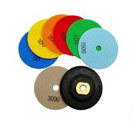 SHDIATOOL Diamant Polissage Pad 7 Pièces Grain Mixte et M14 Caoutchouc Backer pour Polissage à Sec Marbre Granit Pierre Céramique Dia 100mm/4 Pouces