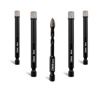SHDIATOOL Forets Diamantés Brasés avec Tige Hexagonale 8mm 4pcs Quick Fit avec 1pc 6mm Carbide Tip Bit pour Carrelage Céramique Marbre Granit Pierre