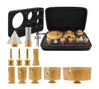 SHDIATOOL Jeu de mèches diamantées 12pcs (6/6/8/20/25/35/50/68/110+20mm Fraise à doigts+50mm Mèche à chanfrein+Hex) Kit de sciage de trous Mèches pour carrelage pour Porcelaine Céramique Filetage M14